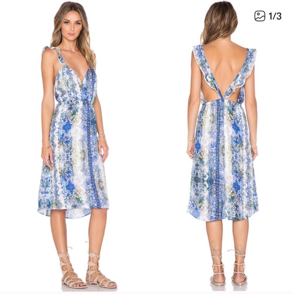Tularosa | Willa sleeveless blue dress with eyelet ruffle sleeves NWOT